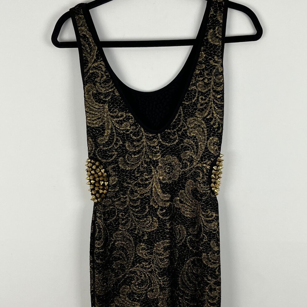 Limite Bodycon Mini Dress Size S Black Gold Sleeveless Scoop Neck Stretch